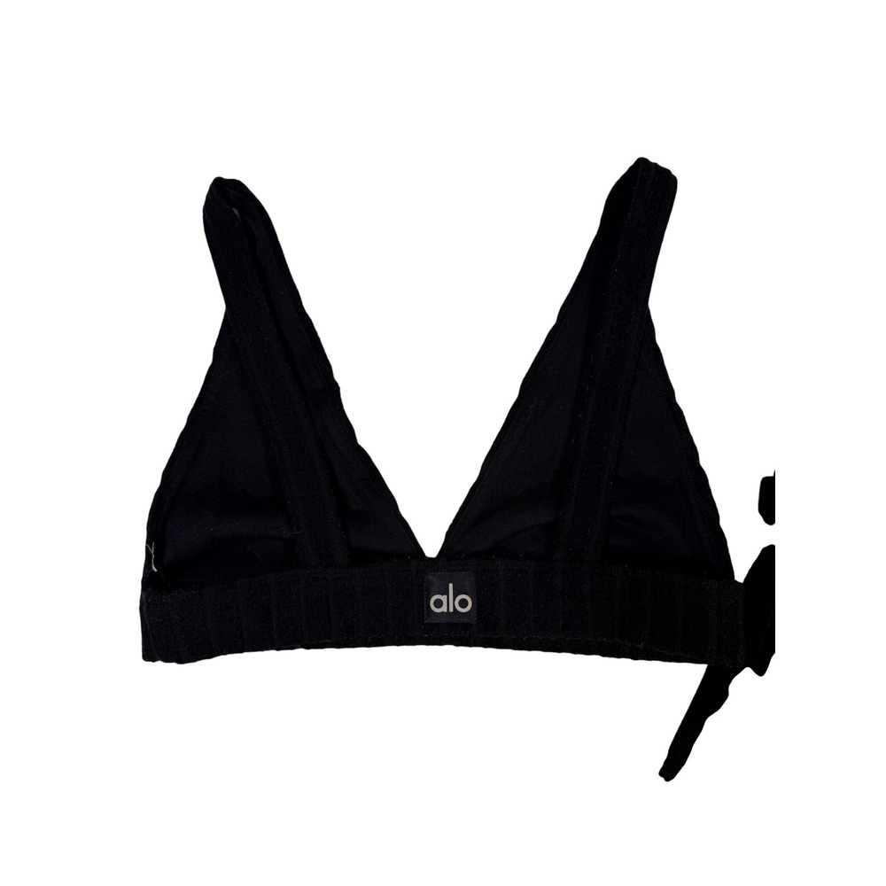 Alo Yoga Black Ribbed Knit Bralette and Wide Leg Pants Lounge Set Womens small - Picture 3 of 10
